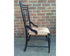 Liberty and Co. An Aesthetic Movement ebonised corner chair and side chair after a design by Ford Maddox Brown. - Thumbnail 9
