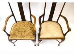 A pair of Arts and Crafts armchairs with stylised floral details - Thumbnail 3