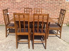 A set of six Glasgow style high back oak dining chairs - Thumbnail 4