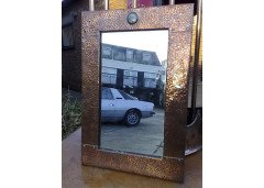 Liberty and Co. An Arts and Crafts copper mirror with a little blue Ruskin jewel to the top. - Thumbnail 1