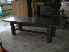 A contemporary Glasgow style dark oak craftsman built dining table - Thumbnail 1