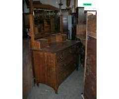 A Good Quality Oak Arts & Crafts Dressing Table with Stylised Floral Carving to the Top - Thumbnail 2
