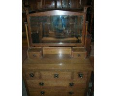 A Good Quality Oak Arts & Crafts Dressing Table with Stylised Floral Carving to the Top - Thumbnail 3