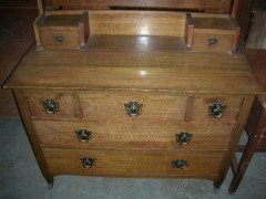 A Good Quality Oak Arts & Crafts Dressing Table with Stylised Floral Carving to the Top - Thumbnail 4