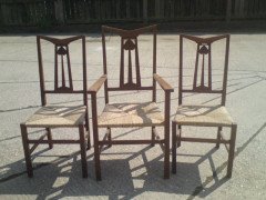 Liberty and Co. A set of three rush seat dining chairs in the manner of C F A Voysey - Thumbnail 1