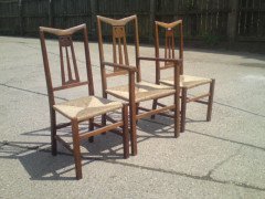 Liberty and Co. A set of three rush seat dining chairs in the manner of C F A Voysey - Thumbnail 2