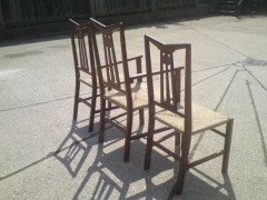 Liberty and Co. A set of three rush seat dining chairs in the manner of C F A Voysey - Thumbnail 3