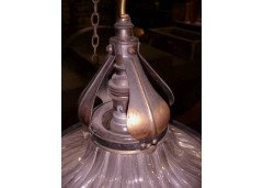 An Arts and Crafts copper hanging light with original glass bowls - Thumbnail 3