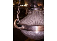 An Arts and Crafts copper hanging light with original glass bowls - Thumbnail 4