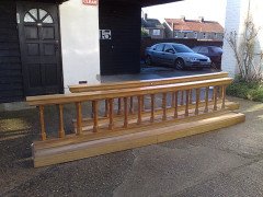 A pair of curved oak alter kneelers - Thumbnail 1