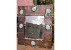 A large Arts and Crafts copper mirror with six large Ruskin roundel's. - Thumbnail 1