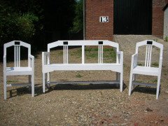 A secessionist three seater bench with a matching pair of armchair - Thumbnail 1