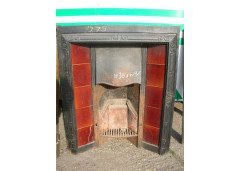 A late Victorian or early Edwardian tiled fireplace with floral decoration - Thumbnail 1