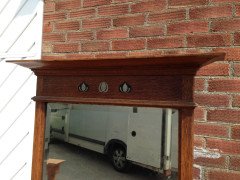 An impressive Arts and Crafts oak dressing table with pewter and ebony stylised floral inlays. - Thumbnail 8