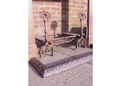 A quality hand forged and hand wrought Arts and Crafts fire dogs and basket - Thumbnail 1