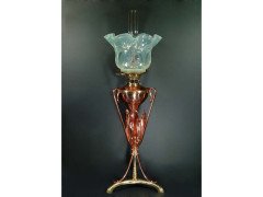 WAS Benson. A rare brass and copper 3 leg oil lamp - Thumbnail 1