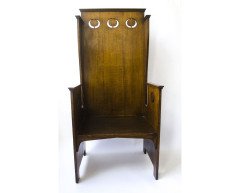 A rare and very progressive Arts and Crafts oak armchair in the pure Glasgow style - Thumbnail 1