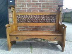 Leonard Wyburd for Liberty and Co. A rare Liberty and Co Arts and Crafts oak settle - Thumbnail 1