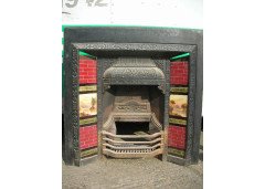 A late Victorian or early Edwardian fire insert with painted scenes to the tiles - Thumbnail 1
