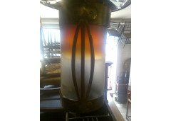 An Arts and Crafts silver plated hanging lantern with stylised cut-outs and a Vaseline and Cranberry shade - Thumbnail 2