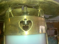 An Arts and Crafts silver plated hanging lantern with stylised cut-outs and a Vaseline and Cranberry shade - Thumbnail 4