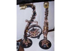A stylish pair of Arts and Crafts copper and iron wall lights - Thumbnail 1