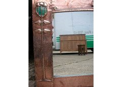 Talwin Morris (style of). A Glasgow School mirror with stylised floral repousse copper work - Thumbnail 3