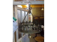 Gothic Revival Brass Ceiling Light with Pierced Cresting c.1895 - Thumbnail 2
