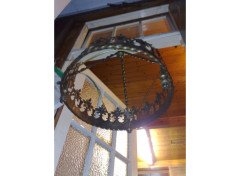 Gothic Revival Brass Ceiling Light with Pierced Cresting c.1895 - Thumbnail 3