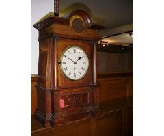 An impressive Arts and Crafts oak Bracket clock. - Thumbnail 1