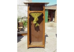 An Arts and Crafts oak hall robe with flaring cornice and twizzling coat hooks to each side - Thumbnail 1