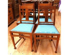 A set of four Arts and Crafts oak dining chairs - Thumbnail 5