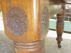 A Gothic revival oak extending dining table with three extra leaves - Thumbnail 5