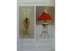 WAS Benson. A brass and copper 4 leg oil lamp in the form of a large flower with original James Powell Vaseline shade - Thumbnail 2