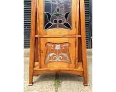 E A Taylor. A rare Arts and Crafts Glasgow school oak grandfather clock with inlaid pewter motto to the top 'TIME FLIES'. - Thumbnail 8