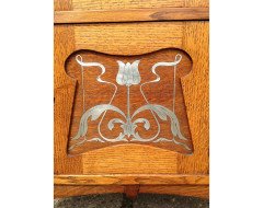 E A Taylor. A rare Arts and Crafts Glasgow school oak grandfather clock with inlaid pewter motto to the top 'TIME FLIES'. - Thumbnail 9