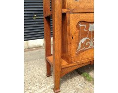 E A Taylor. A rare Arts and Crafts Glasgow school oak grandfather clock with inlaid pewter motto to the top 'TIME FLIES'. - Thumbnail 11