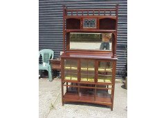 E A Taylor for Wylie and Lochhead. An Arts and Crafts display/sideboard with green glass Voysey style tree details - Thumbnail 1
