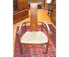 William Birch retailed by Liberty and Co. An inlaid mahogany armchair - Thumbnail 1