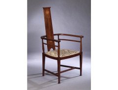 William Birch retailed by Liberty and Co. An inlaid mahogany armchair - Thumbnail 4