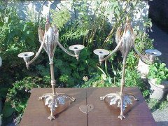 WAS Benson. A stunning pair of silver plated and copper candelabras - Thumbnail 1