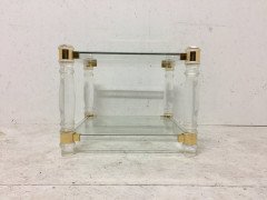 A square Lucite and brass two tier side table probably French - Thumbnail 1