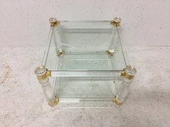 A square Lucite and brass two tier side table probably French - Thumbnail 3