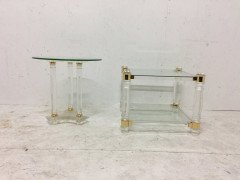 A square Lucite and brass two tier side table probably French - Thumbnail 8