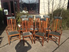 An extremely rare set of twelve Glasgow school oak dining chairs fully restored - Thumbnail 1