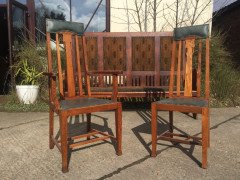 An extremely rare set of twelve Glasgow school oak dining chairs fully restored - Thumbnail 3