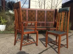 An extremely rare set of twelve Glasgow school oak dining chairs fully restored - Thumbnail 4