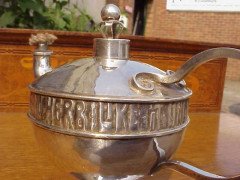 A E Jones. An oil lamp and lighting stick with inscription running round - Thumbnail 4