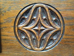 An 1960s oak side table with inset marble top. - Thumbnail 2