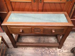 An 1960s oak side table with inset marble top. - Thumbnail 4